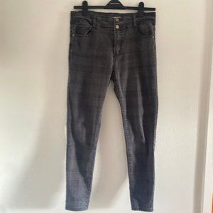 Nature Denim Plaid Pattern Skinny Jeans